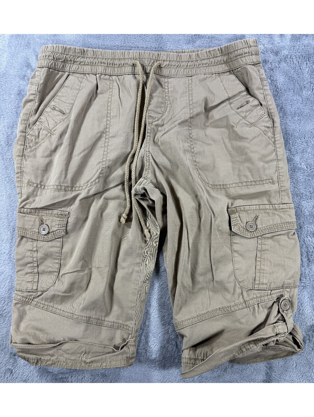 Unionbay Men's Khaki Cargo Shorts Elastic Waist Drawstring Size Large